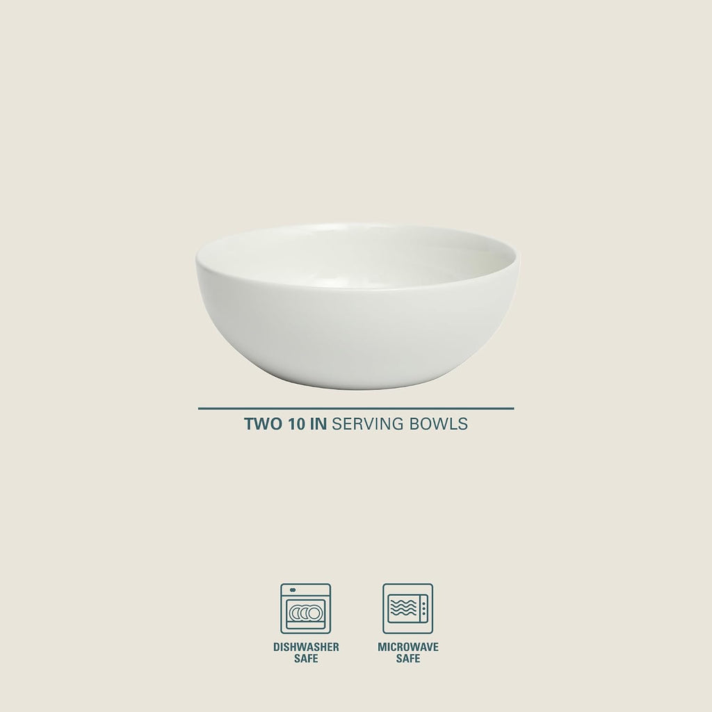 Extra Large Serving Bowls Set of 2-100 oz 10-Inch White Porcelain Salad Bowl Set, Stackable Ceramic Kitchen Bowls