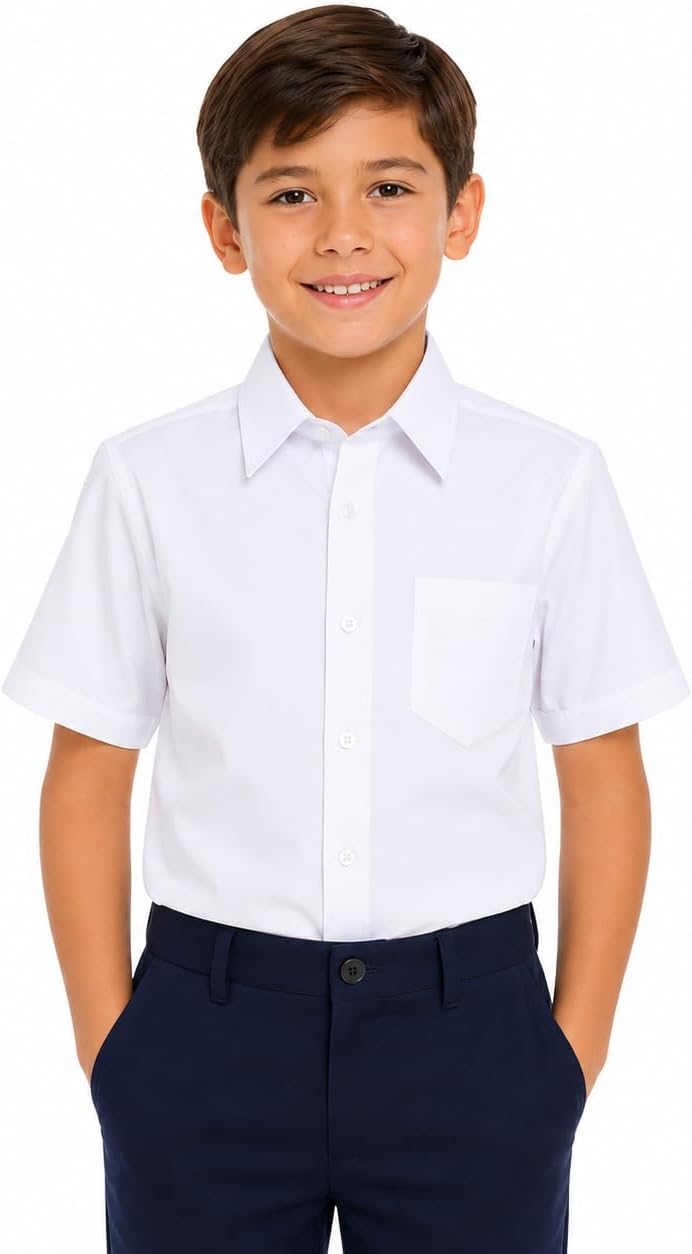 Formal Boys Dress Shirt: Cotton School Uniform 2 Pack White Size 10 | Button Down Short Sleeve Tops - Chest Pocket