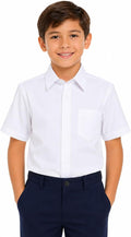 Formal Boys Dress Shirt: Cotton School Uniform 2 Pack White Size 7 | Button Down Short Sleeve Tops - Chest Pocket