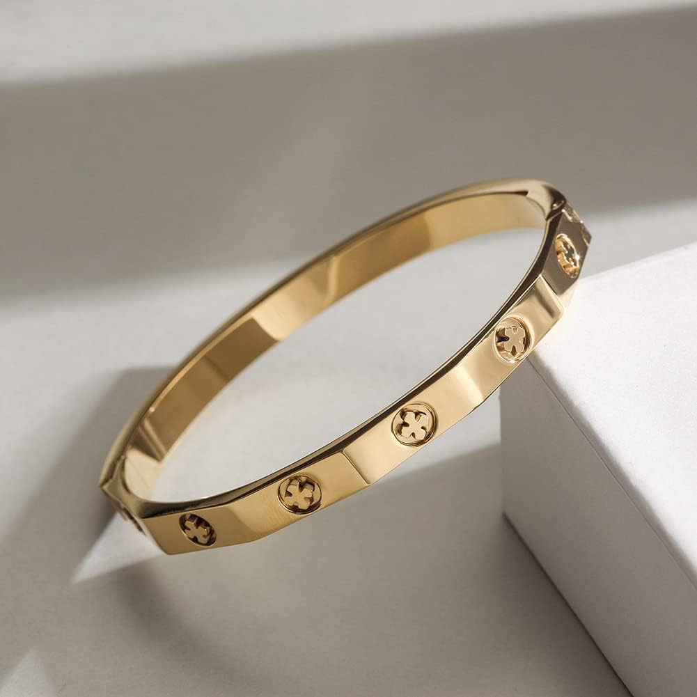 14K Gold Filled Floral Engraved Bangle Bracelet for Women, Charm Bracelet With Cubic Zirconia, 2.2” Inner Diameter