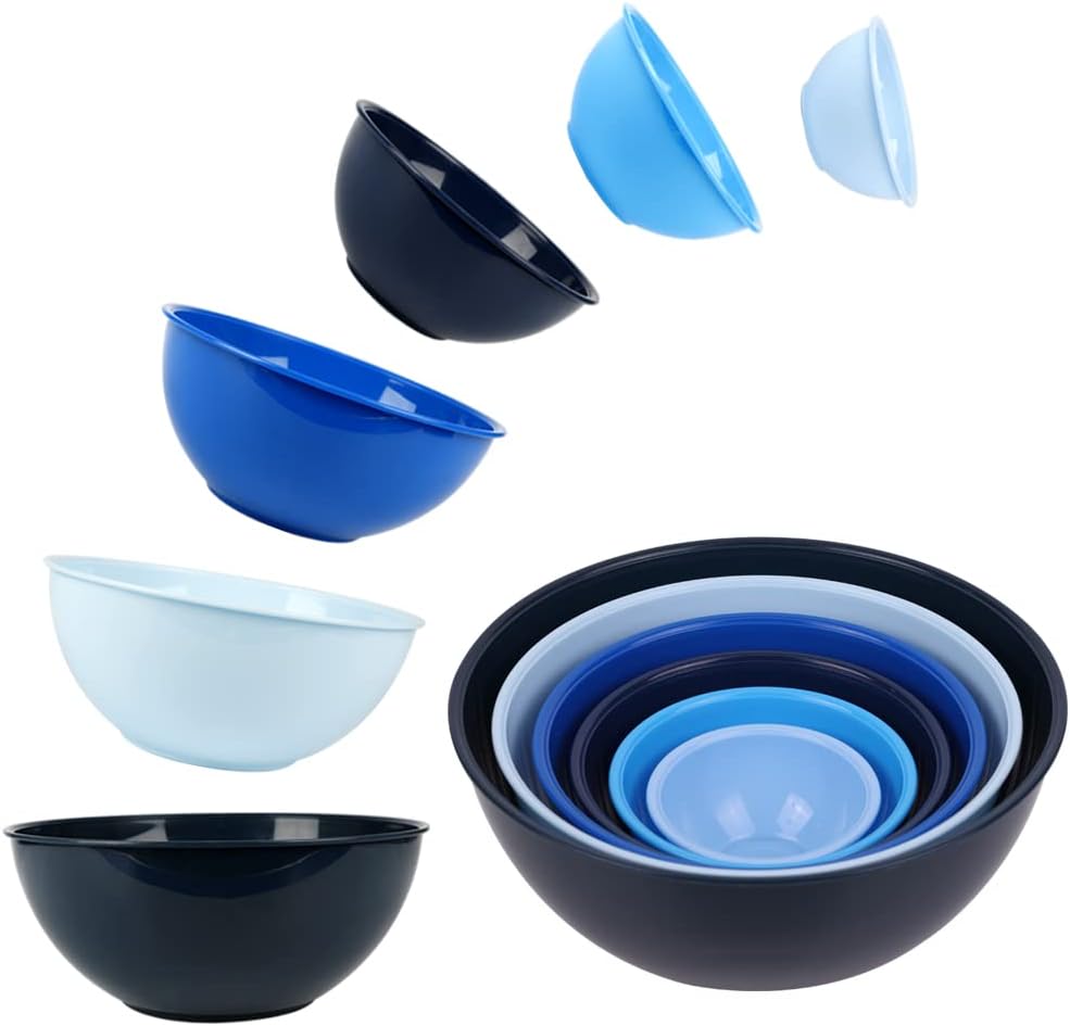 BPA Free Plastic Round Mixing Bowl with Lids, 12 Pack Nesting Bowls with Lids Set, Microwave and Dishwasher Safe Prep