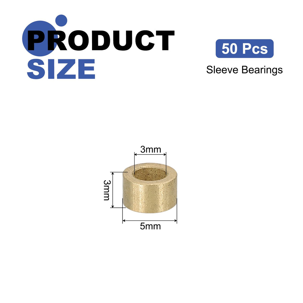 uxcell 50Pcs Sleeve Bearings, 3mm Bore x 5mm OD x 3mm Length, Self-Lubricating Sintered Bronze Bushings