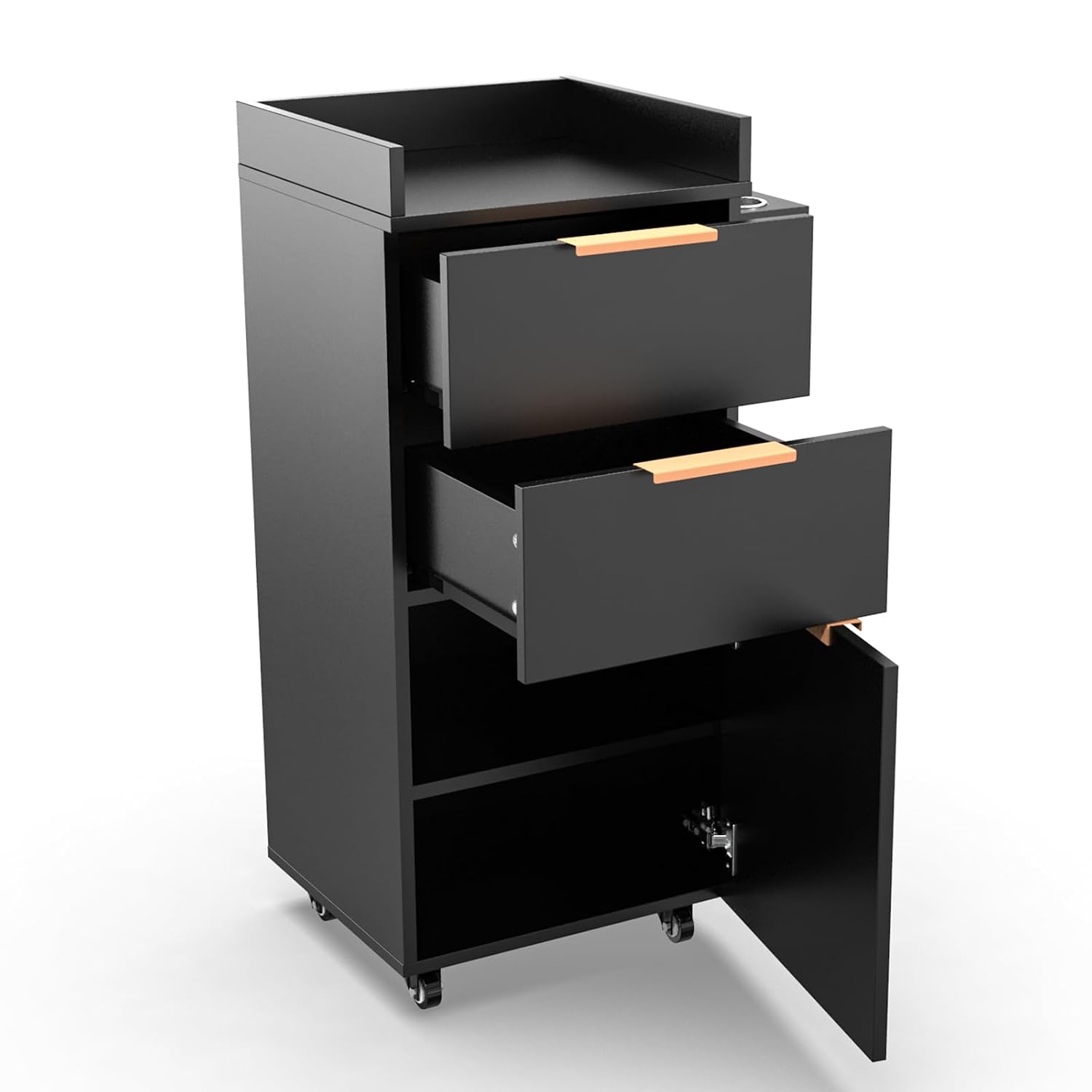 Salon Trolley with Wheels, 2 Drawers & 1 Storage Cabinet, Salon Cart for Hair Stylist, Portable Styling Station for