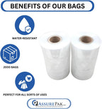 Clear Poly Bags, 6" x 3" x 15", 1 Mil, 2000 Count, 8 Rolls