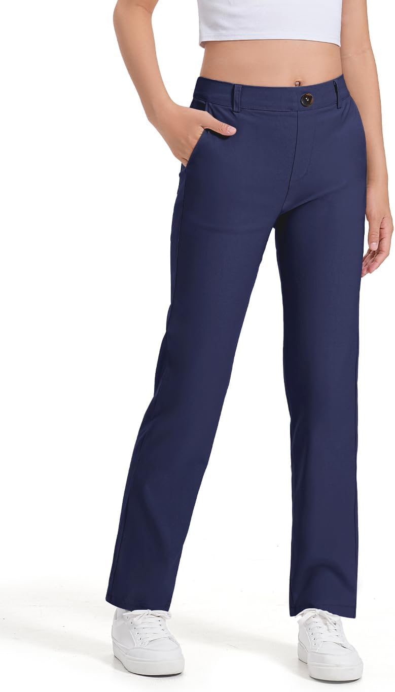 Girls Uniform Pants Kids Dress Pants High Stretchy with Pockets