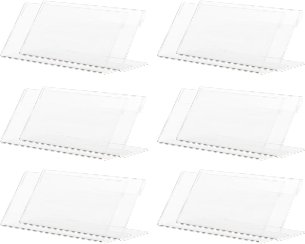 12 Pack Mini Clear Acrylic Sign Display Holder, L Shaped | Name Card Price Card Display Stand, For Office, Store