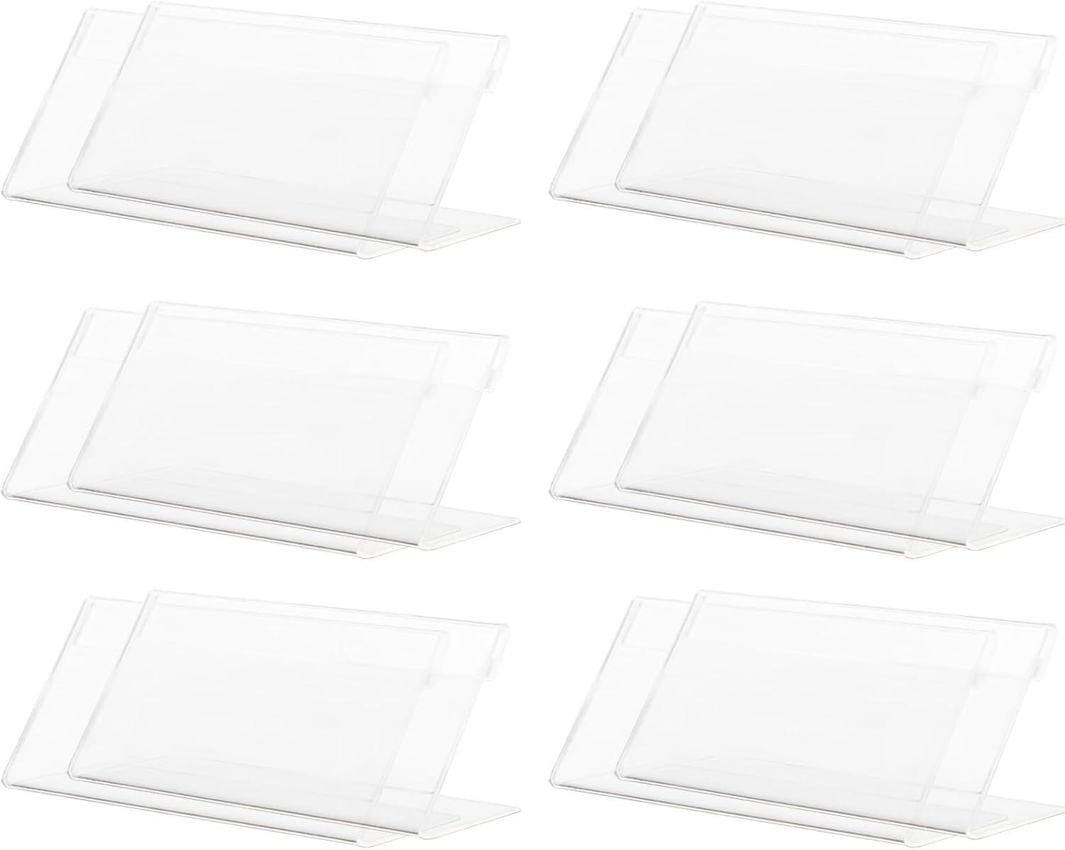12 Pack Mini Clear Acrylic Sign Display Holder, L Shaped | Name Card Price Card Display Stand, For Office, Store