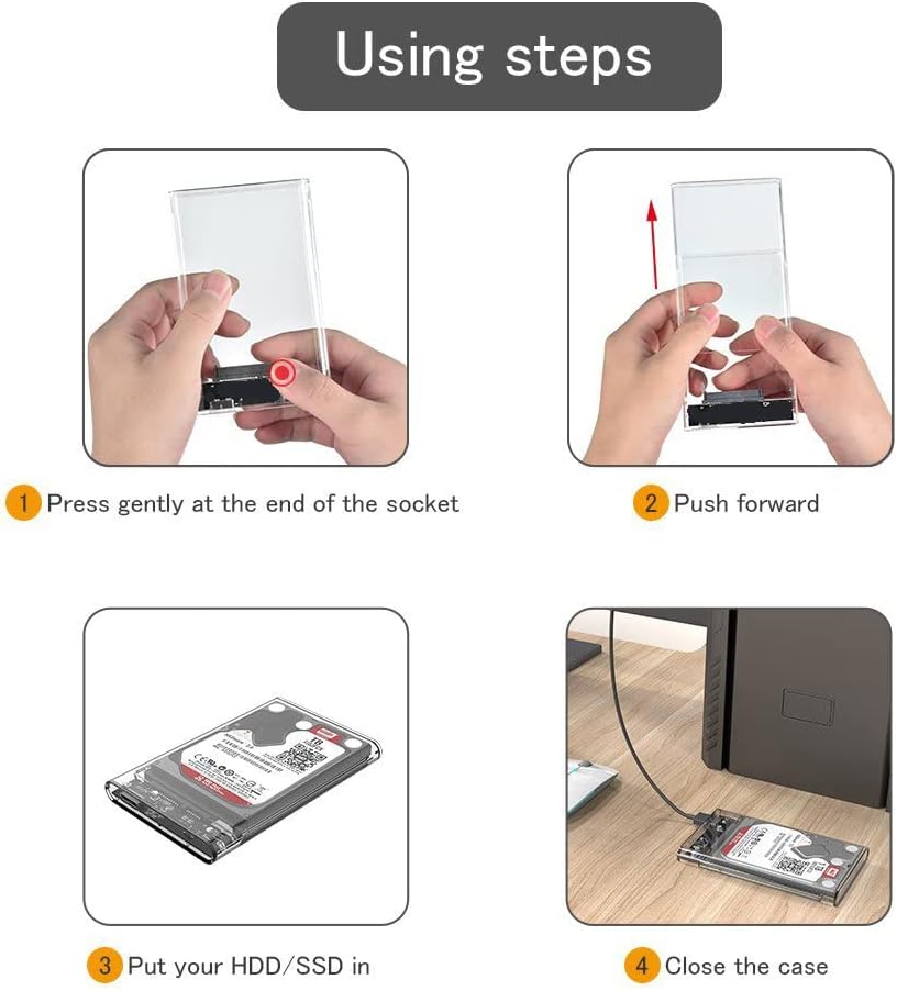 2.5 Inch External Hard Drive Enclosure, SATA to USB 3.1 Tool-Free Clear for 2.5 Inch SSD & HDD 9.5mm 7mm External
