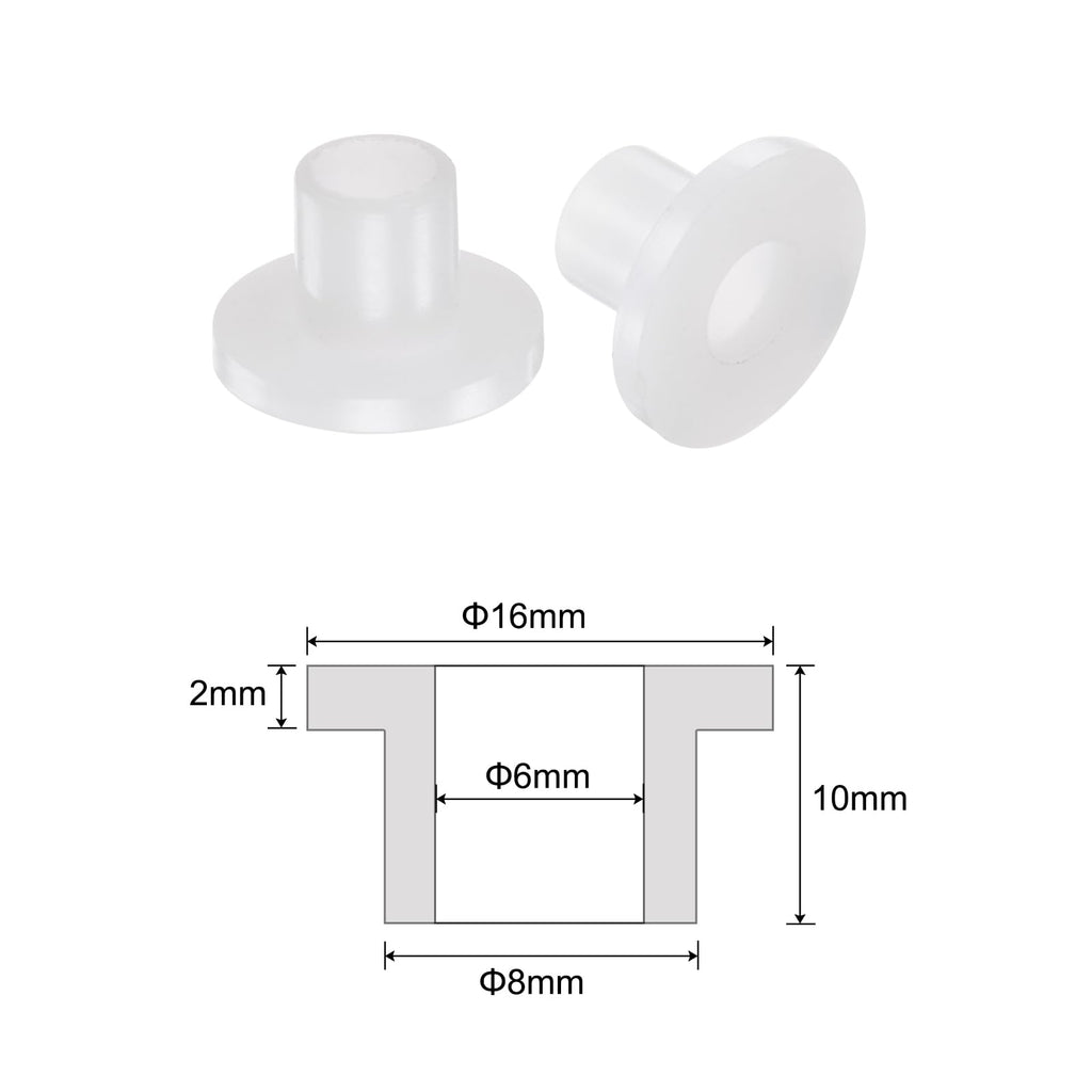 uxcell 12pcs Flanged Sleeve Bearings Plastic Bushings 6mm Bore x 8mm OD x 10mm Length Nylon Bushings, White