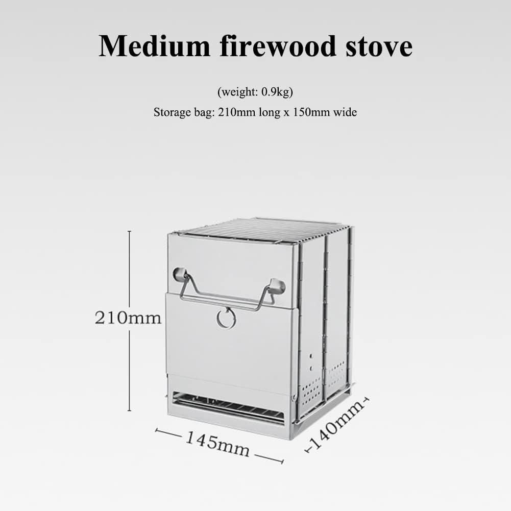 Camping Wood Burning Stove with Grill, Collapsible Backpacking Survival Rocket Stove Stainless Steel Campfire Stove