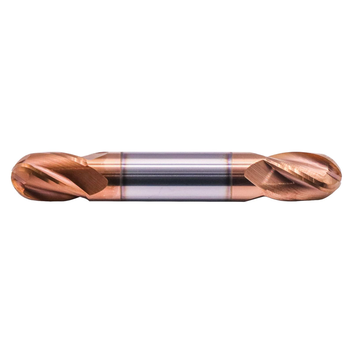 3/8" 4 Flute Solid Carbide Ball Nose End Mill, Double End, TiSiN Coated
