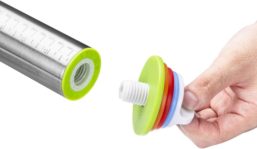 Stainless Steel Rolling Pin & Baking Mat Set with Adjustable Thickness Ring