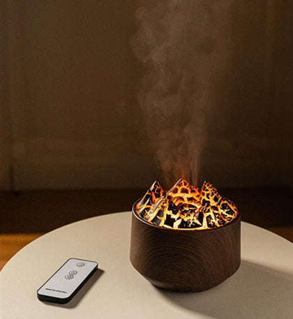 Volcano Flame Aroma Diffuser with Remote – USB Essential Oil Humidifier with Realistic Lava Effect and 7-Color Flame