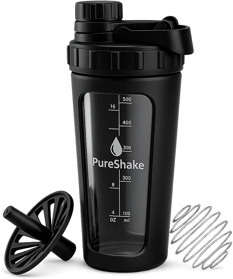 Glass Protein Shaker Bottle - Odorless, BPA Free, Leak-Proof - 24 OZ | Graduated Ideal Fitness, Milkshake and Smoothies