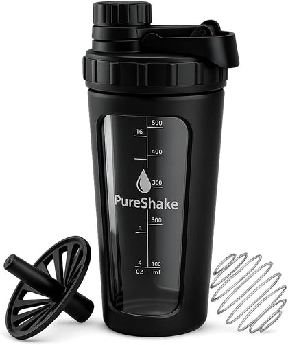 Glass Protein Shaker Bottle - Odorless, BPA Free, Leak-Proof - 24 OZ | Graduated Ideal Fitness, Milkshake and Smoothies
