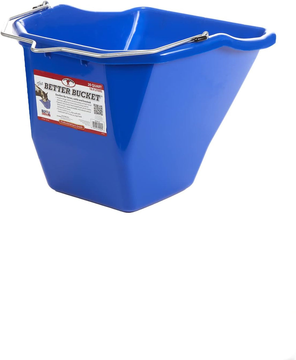Plastic Better Bucket | Horse Feed Bucket | Ergonomically Designed | Flat Back Bucket | Made in USA | 10 Quarts | Blue