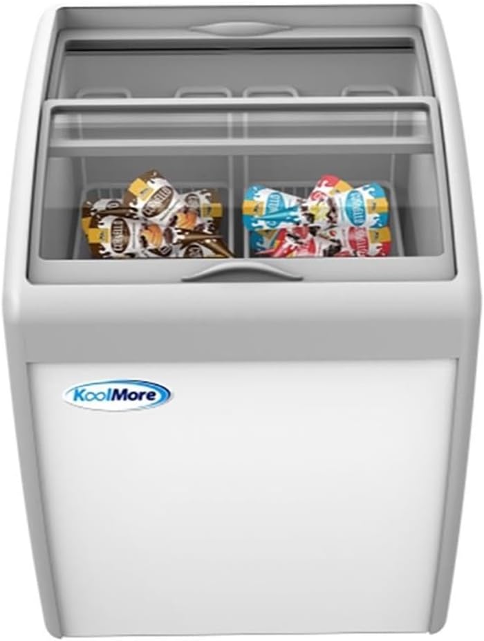Metal Ice Cream Freezer Display Case with 2 Storage Baskets - White