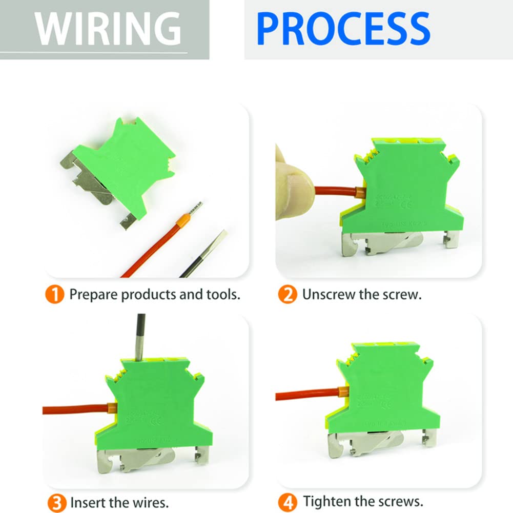 10Pcs DIN Rail Mounted Ground Circuit Connection Terminal Block Screw Clamp Connector (USLKG2.5N)