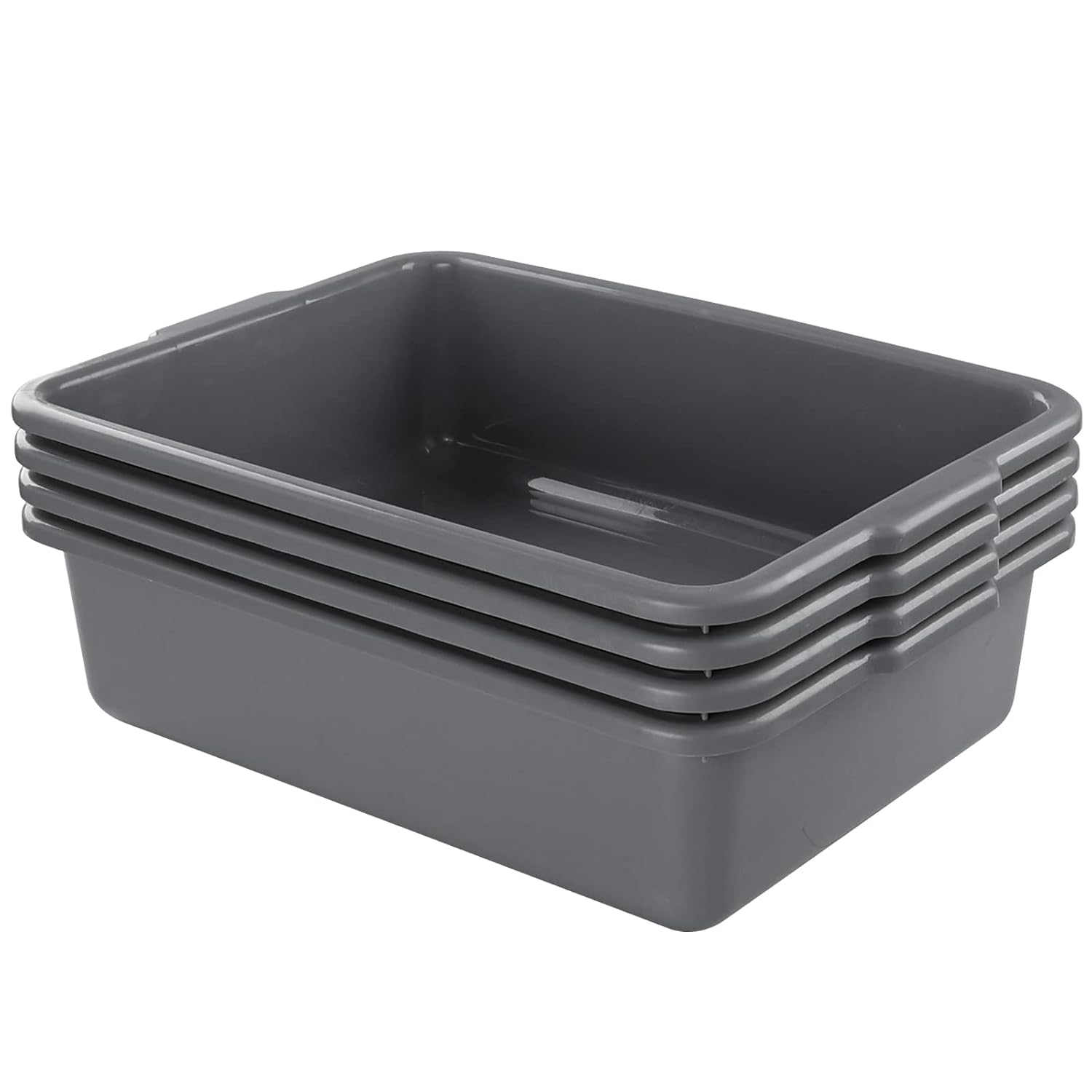 4-Pack Plastic Bus Tub/Bus Box, Grey Dish Tub 25L | Heavy Duty Utility Tub, Dishwashing Basin for Restaurant Kitchen