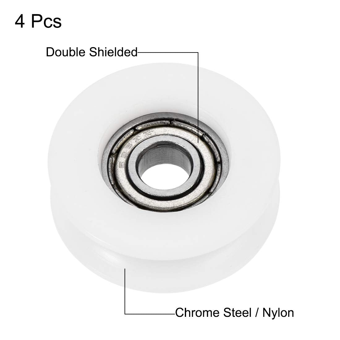 uxcell U Groove Guide Pulley Rail Ball Bearings 6x27x9mm Chrome Steel, 4pcs
