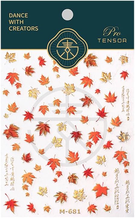 5D Golden Fall Nail Stickers Autumn Maple Leaf Nail Decals for DIY Nail