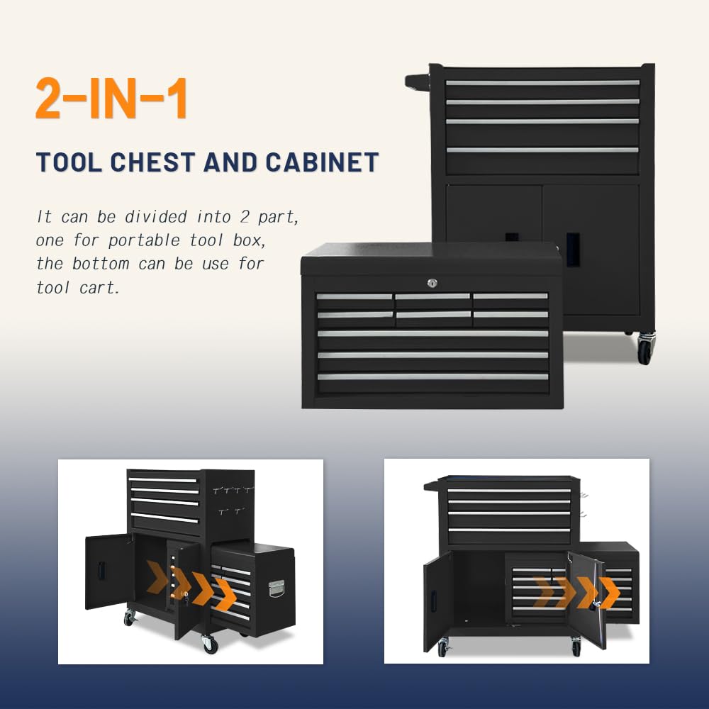 13-Drawer Double Door Rolling Tool Chest, 2 in 1 Detachable Tool Chest,Tool Box with Drawers and Wheels, Large Tool