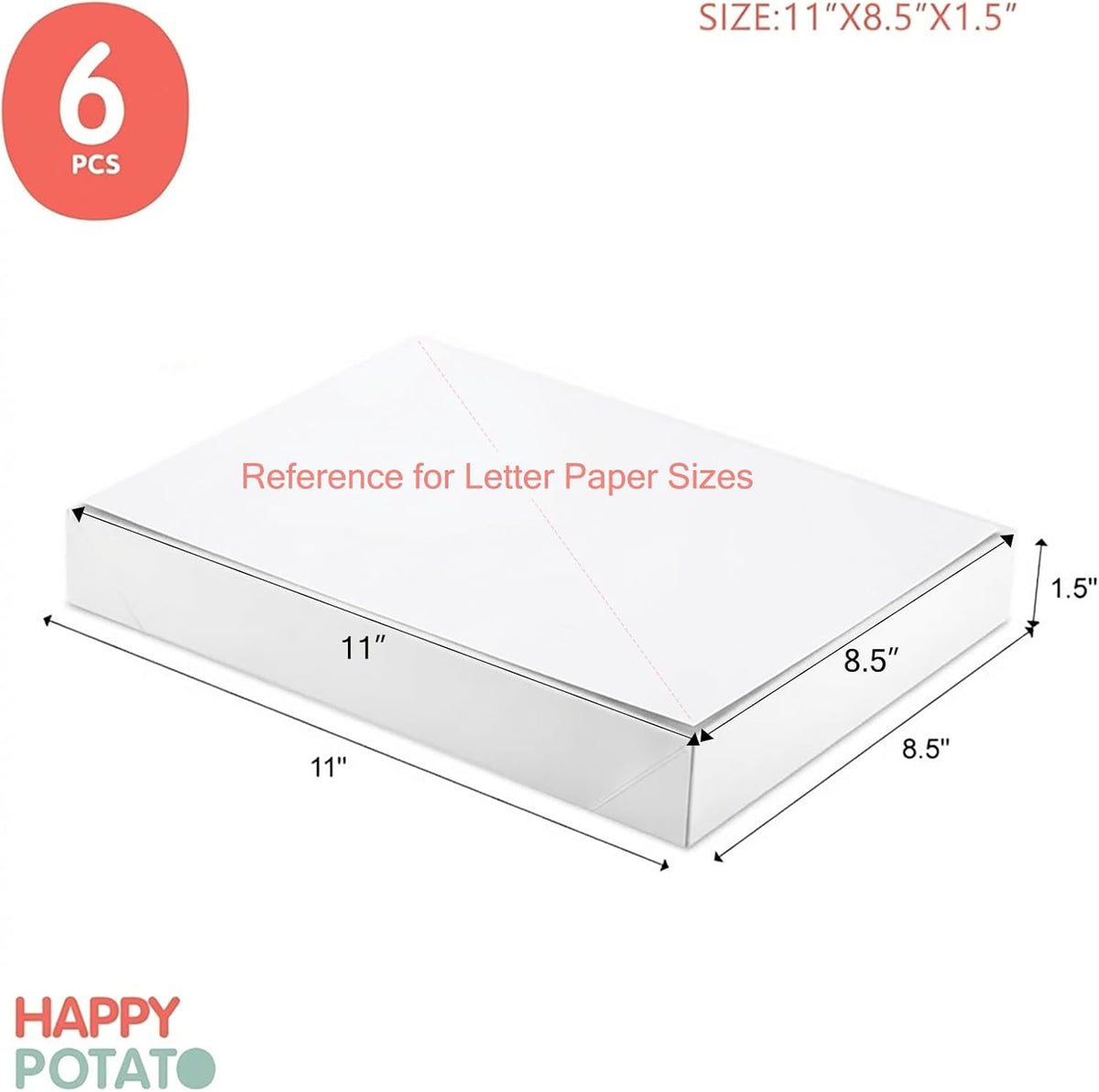 6 Gift Boxes with Lids 11x8.5x1.5 Inch White Shirt Boxes