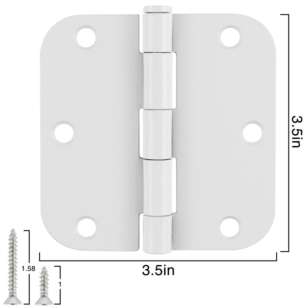 3 1/2" Matte White Door Hinges 3.5" 5/8" Radius Rounded 18 Pack