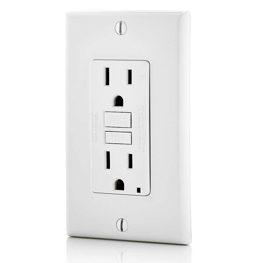 GFCI Outlet, 15 Amp, Self Test, Non Tamper-Resistant with LED Indicator Light, Protection from Electric Shock and