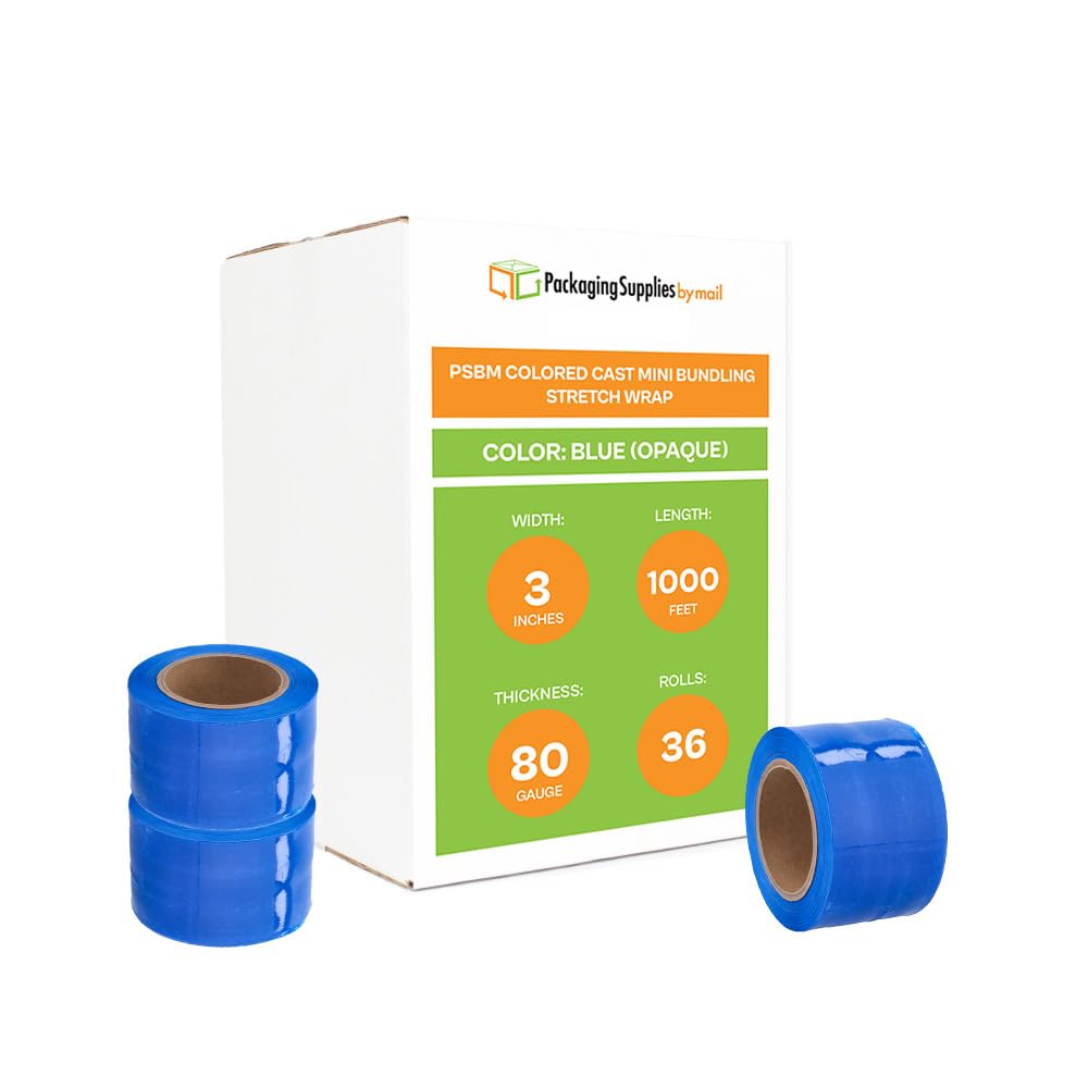PSBM Dark Blue Mini Stretch Wrap with Handle 3" x 1000' 80 GA 36 Rolls