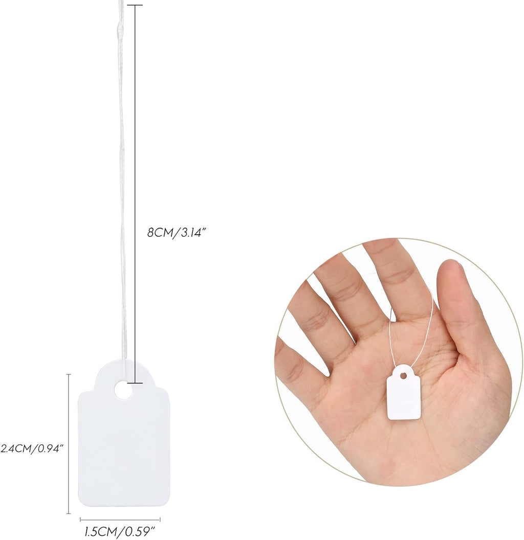 500Pcs Price Tags with String Attached, 0.6x0.95in White Paper Tag