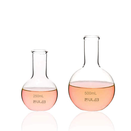 Boiling Flask of Flat Bottom Set, 2 Sizes 250ml 500ml, Borosilicate 3.3 Glass Material, UBF1007