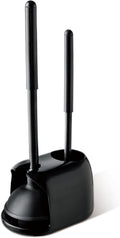 Toilet Plunger and Brush Set, 2-in-1 Compact Holder, Black | Unclogs Toilets, Deep Cleans Bowls, Nylon Bristles