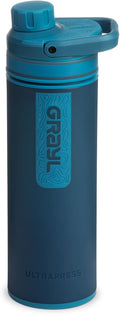 UltraPress Water Purifier & Filter Bottle for Hiking, Backpacking, and Travel (Forest Blue)