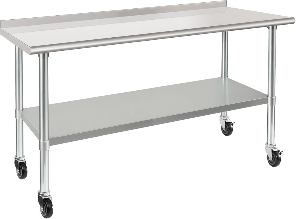 HARDURA Stainless Steel Table with Wheels 24X60 Inches, 2" Backsplash