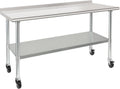 HARDURA Stainless Steel Table with Wheels 24X60 Inches, 2" Backsplash