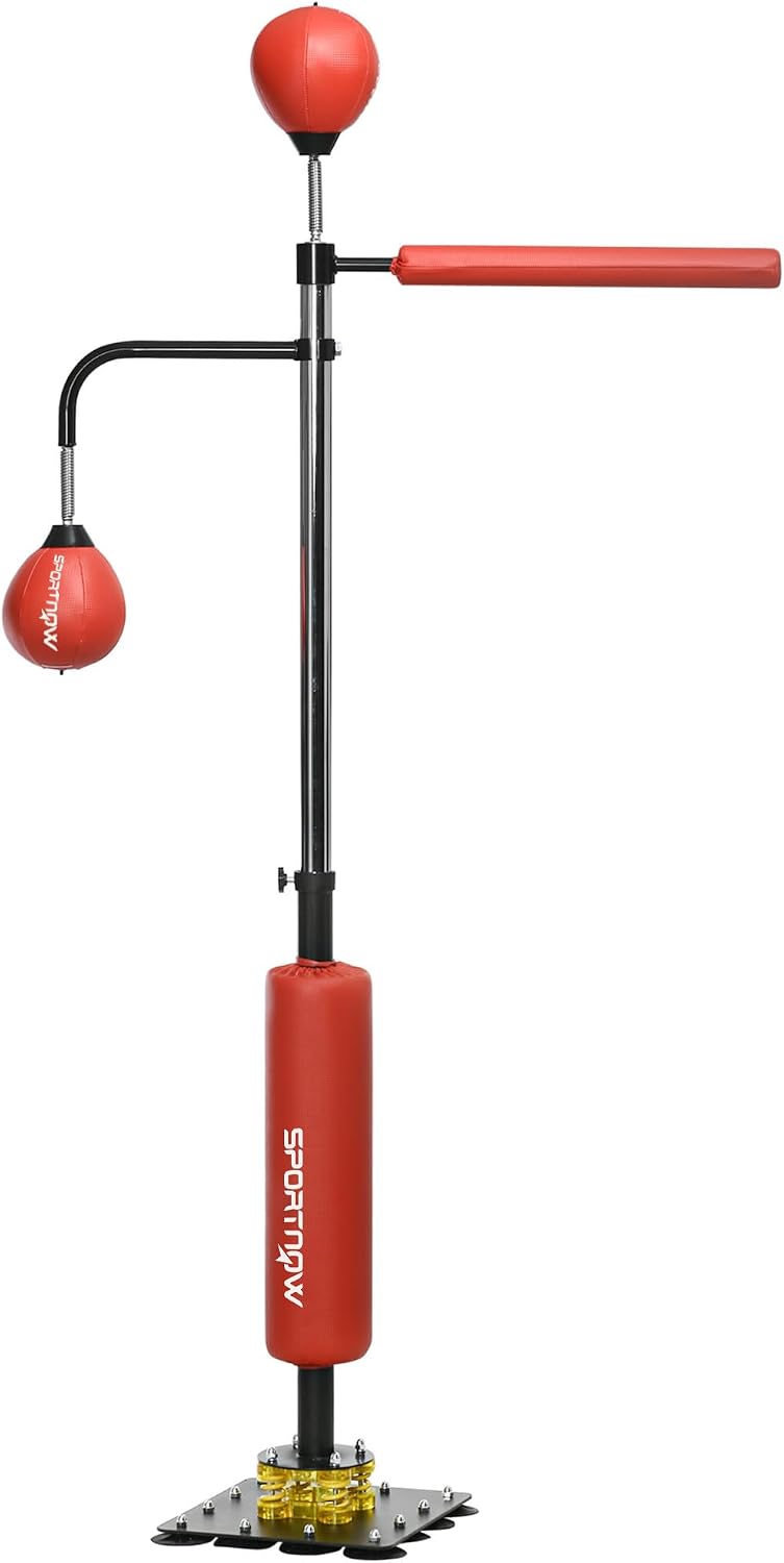 Adjustable Boxing Bag Stand with Speedway & Reflex Bar, 4'7"-6'8" Height, Punching Bag Training Equipment for Cardio