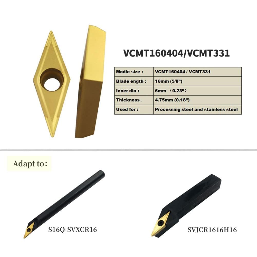 Indexable Carbide Turning Tool Insert - 5/8" Turning Holder Boring bar SVJCR1616H16 S16Q-SVXCR16 Metal Lathe Cutting with VCMT331 VCMT160404 Cutter Blade
