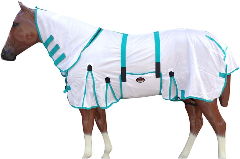 78 in Horse Fly Sheet White Turquoise UV Protect Mesh
