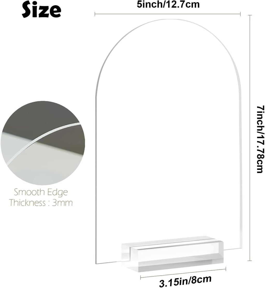 5x7 Inch Clear Arch Acrylic Sign with Stands, Clear Blank Sheets Table Signs with Holder, Arched Round Top Acrylic