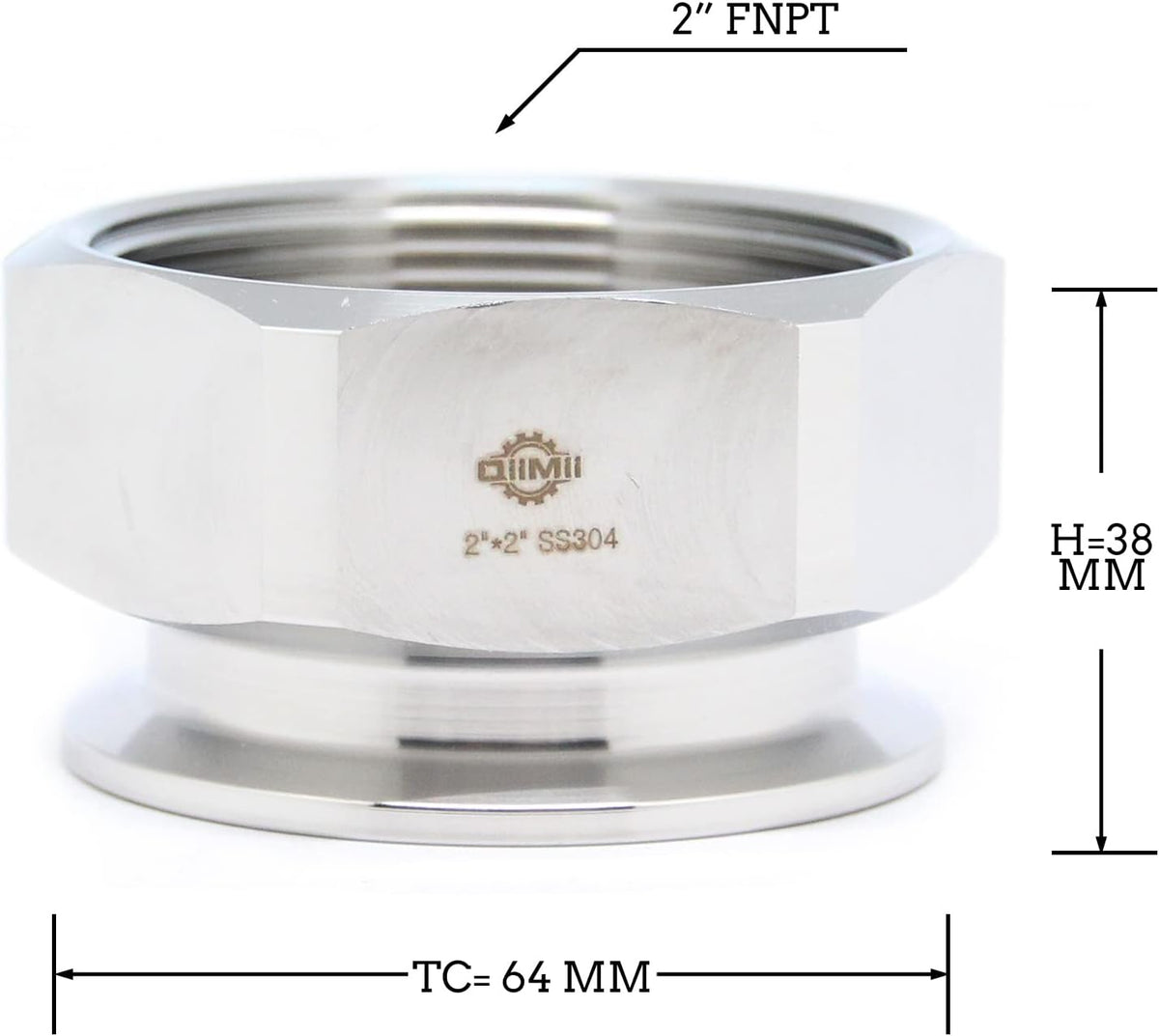 QiiMii 2" Tri clamp Adapter to 2" FNPT Thread Ferrule Hexagonal Sanitary Pipe Fitting