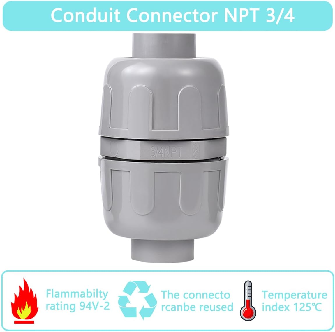 (2 Pcs) NPT 3/4 Double Conduit Liquid-Tight Connector Straight