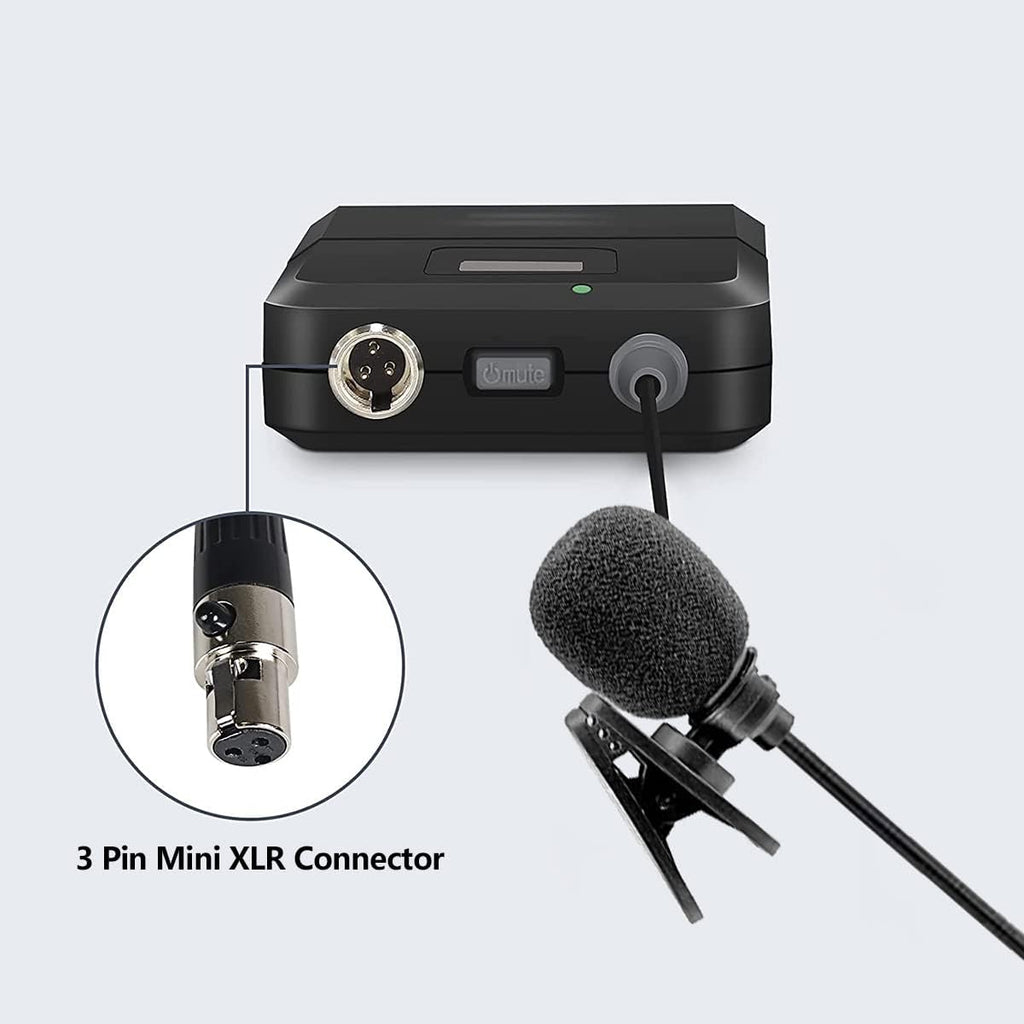 Lavalier Lapel Microphone with Mini XLR Jack, Hand-Free Clip-on Lapel Mic Compatible with Wireless Mic System UHF
