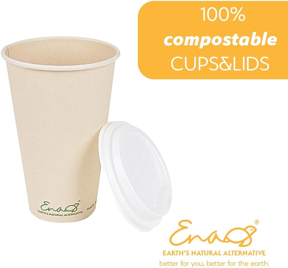 100% Compostable Disposable Coffee Cups with Lids [16oz 80 Set] Paper Cups Made from Unbleached Bamboo Fiber