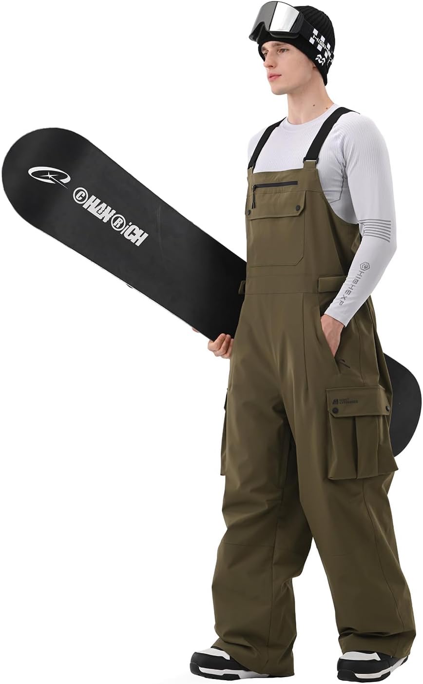 Mens Ski Bib 3L Baggy Snowboard Pants Snow Overalls | 30K Waterproof, 25K Breathable, Loose Fit, Drop-Seat Design