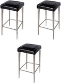 Set of 3 32" H Leather and Metal Square Backless Bar Stools -Black