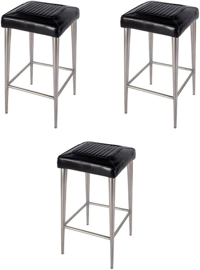 Set of 3 32" H Leather and Metal Square Backless Bar Stools -Black