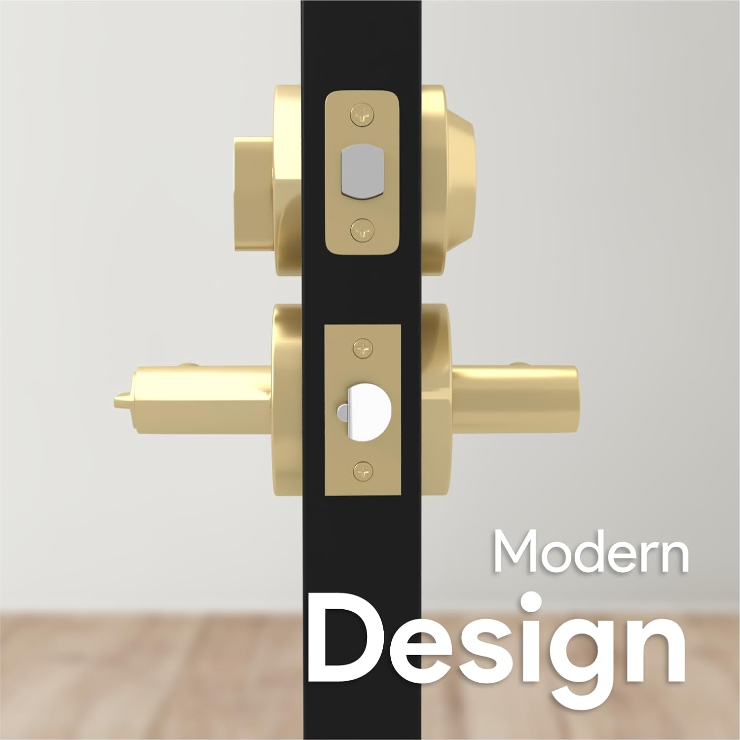 Ronn Entry Combo (1 Pack), Door Handle with Lock, Satin Brass | Satin Brass, Entry Combo Door Handle, Deadbolt Lock