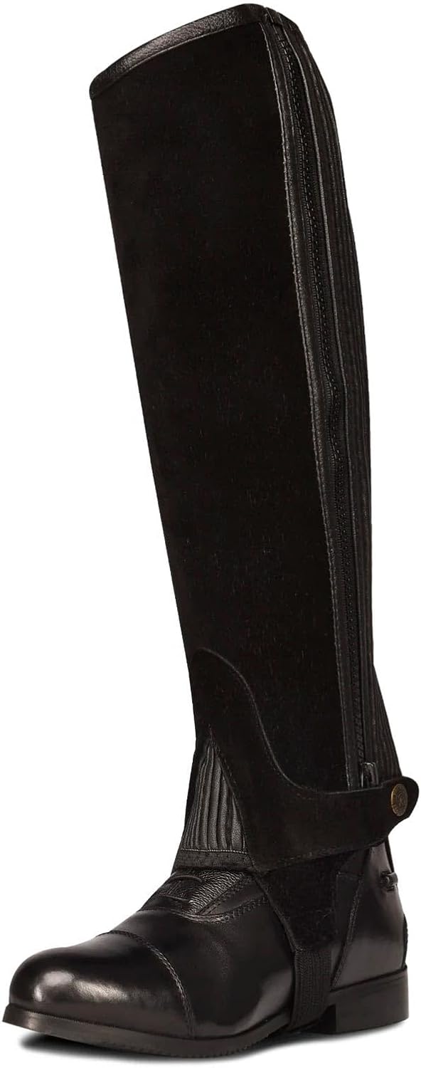 Women's Pro Ribbed Suede Half Chaps - Equestrian Horse Riding Protective Gaiters with Stretch Rib Panels