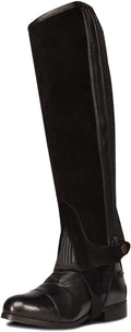 Women's Pro Ribbed Suede Half Chaps - Equestrian Horse Riding Protective Gaiters with Stretch Rib Panels